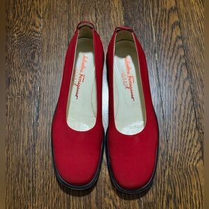 Vintage Salvatore Ferragamo Red Suede Ballet Loafers